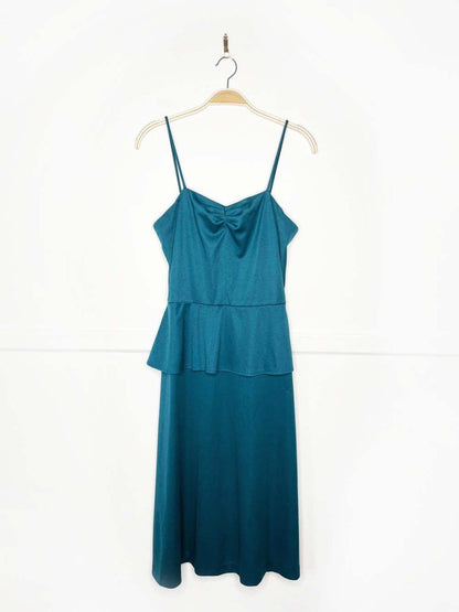 vintage andra peplum waist poly - knit midi dress - good market thrift store