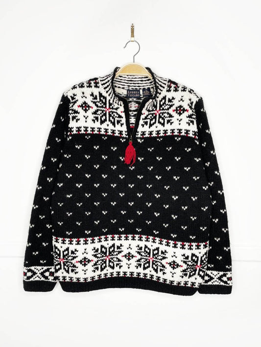 vintage andrea viccaro wool - blend nordic snowflake 1/4 zip sweater - good market thrift store