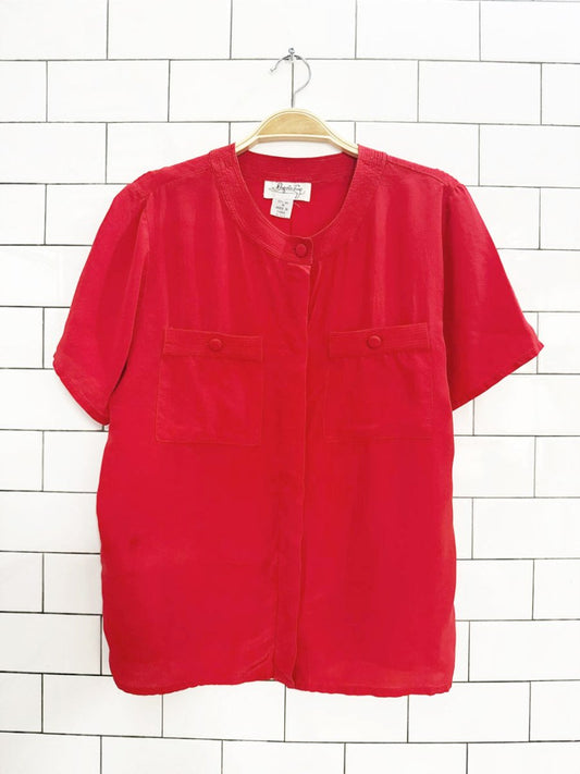 vintage angela toro 100% silk full button blouse - good market thrift store