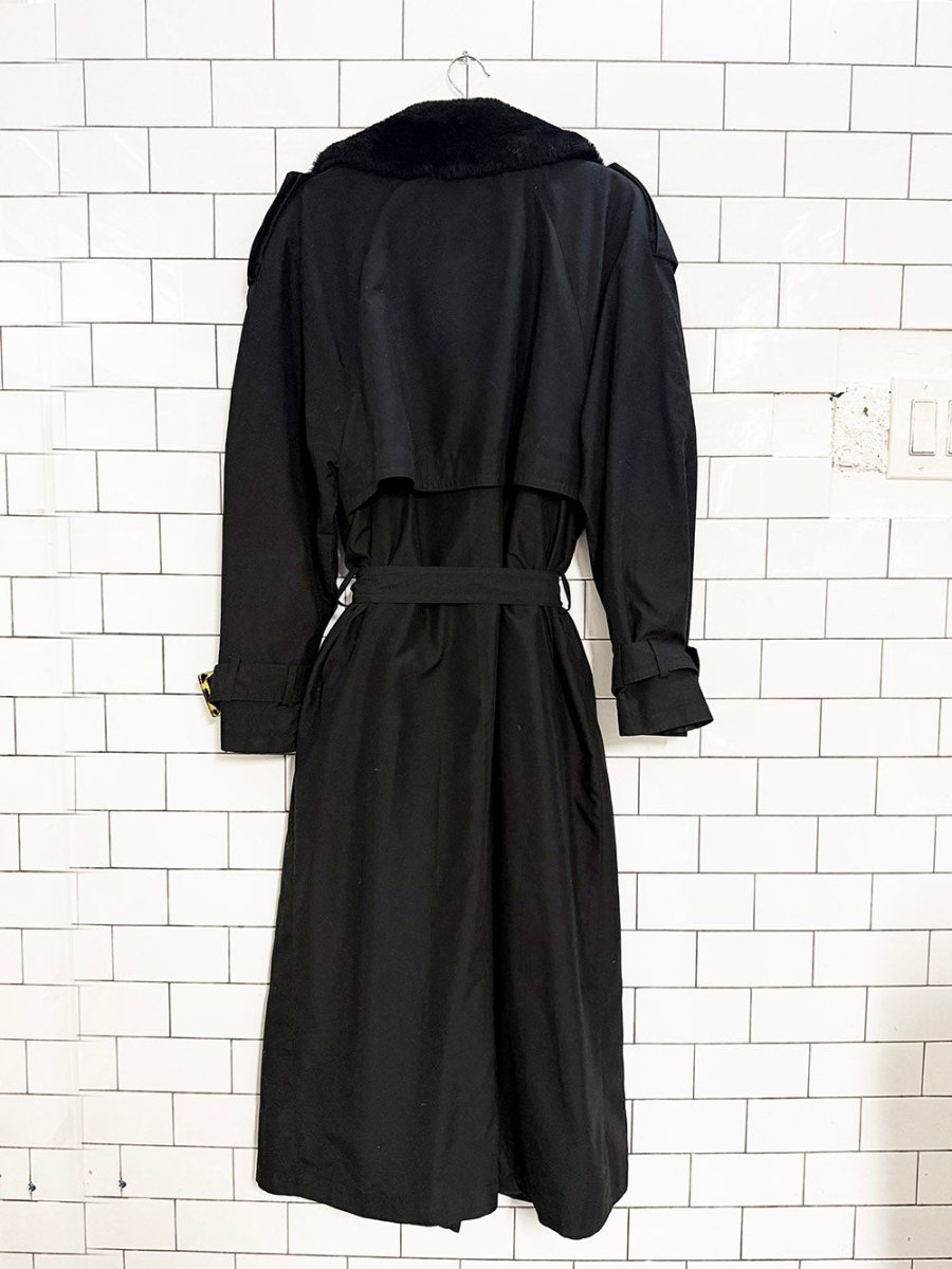 vintage annex faux fur collar lined trench coat | removable collar and liner - good market thrift store
