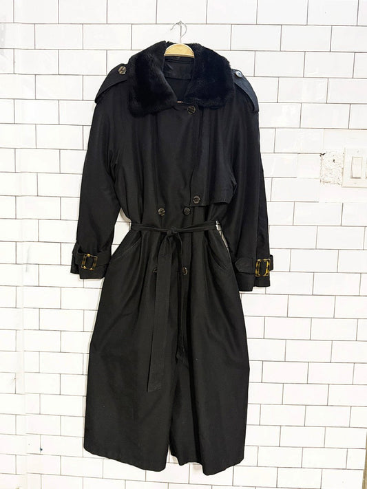vintage annex faux fur collar lined trench coat | removable collar and liner - good market thrift store
