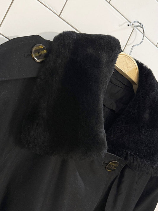 vintage annex faux fur collar lined trench coat | removable collar and liner - good market thrift store