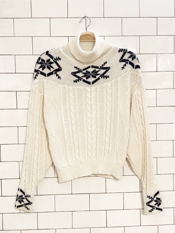 vintage aprés ski nordic snowflake cable knit sweater | the american line - good market thrift store