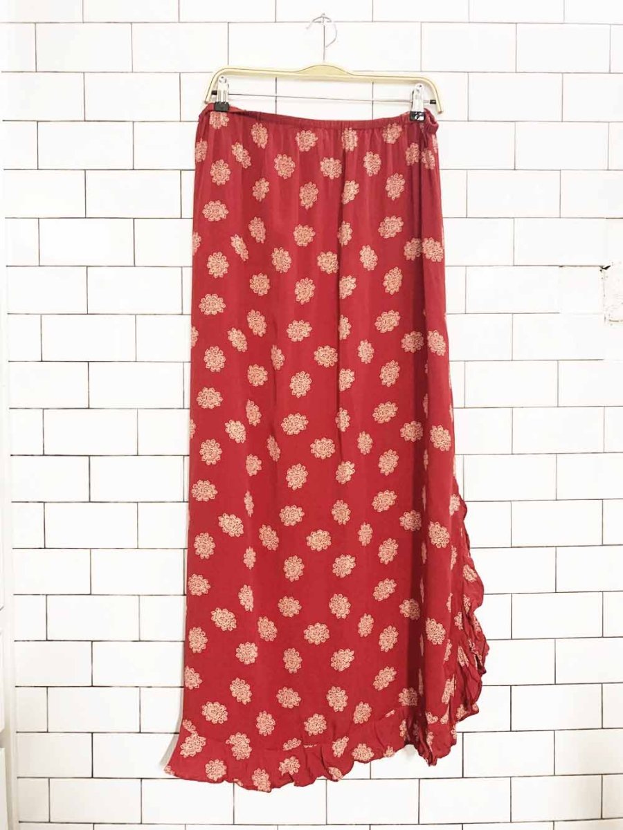 vintage april cornell boho floral ruffle side slit maxi skirt - good market thrift store