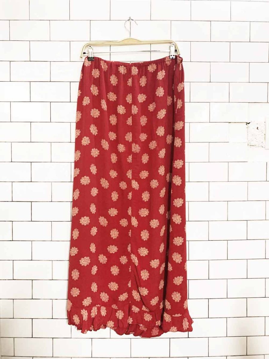 vintage april cornell boho floral ruffle side slit maxi skirt - good market thrift store