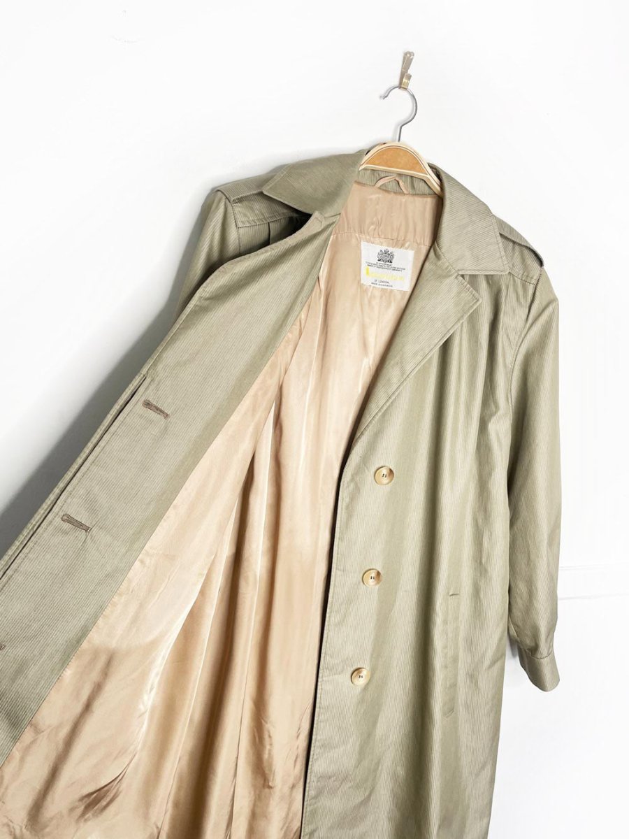 vintage aqascutum pleated shoulder balloon sleeve belted trench coat - good market thrift store