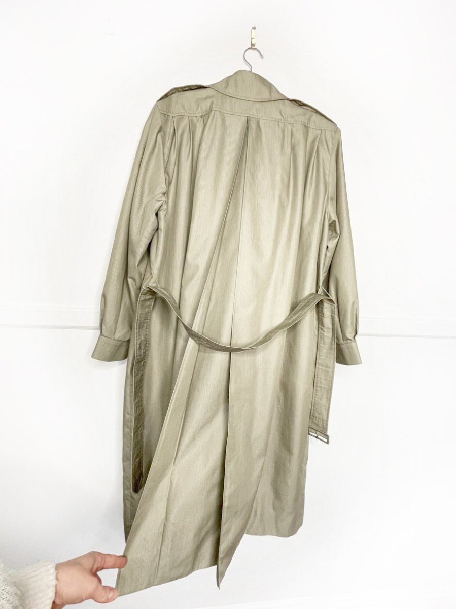 vintage aqascutum pleated shoulder balloon sleeve belted trench coat - good market thrift store