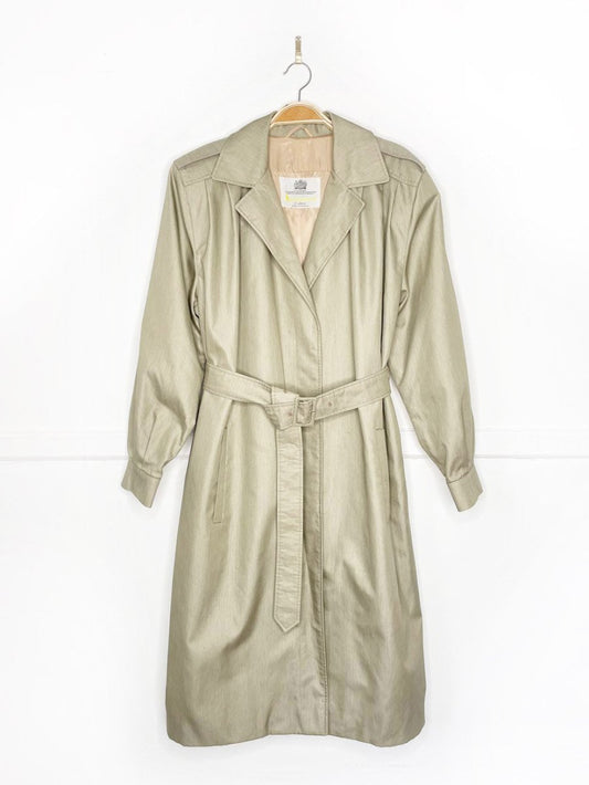 vintage aqascutum pleated shoulder balloon sleeve belted trench coat - good market thrift store