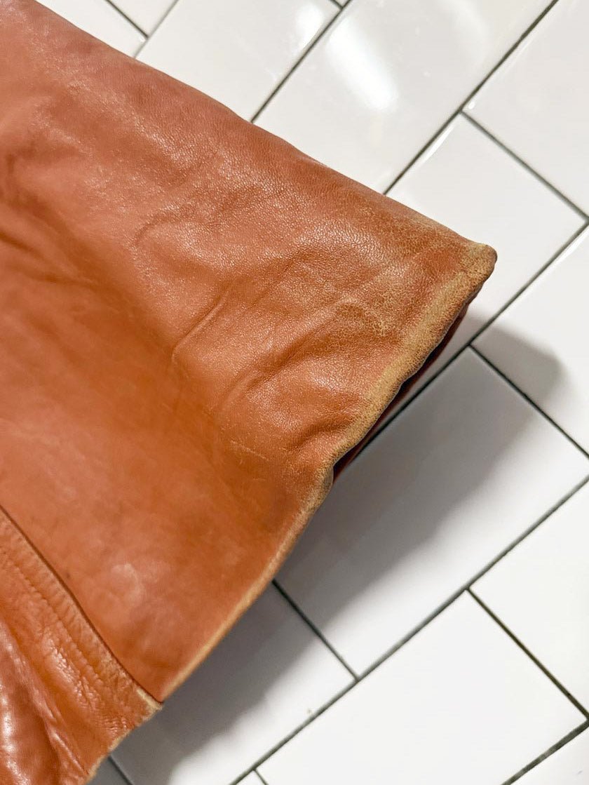 vintage AQG leather double breasted belted trench coat | made in Spain | the mulberry bush - good market thrift store