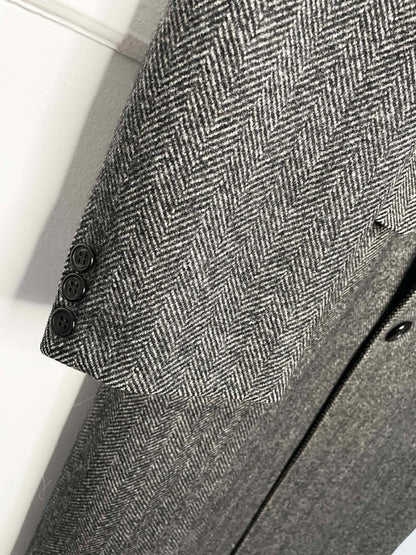 vintage aquascutum 100% wool herringbone single breasted coat - good market thrift store