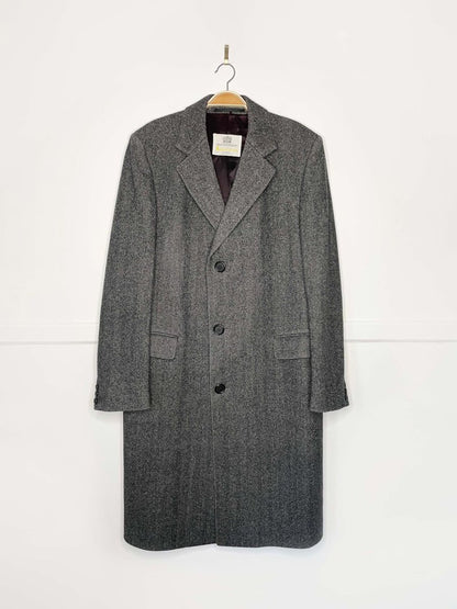 vintage aquascutum 100% wool herringbone single breasted coat - good market thrift store