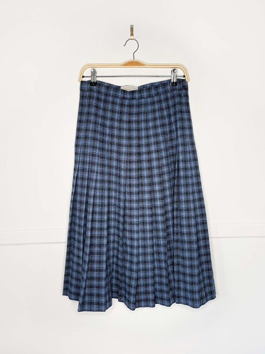 vintage aquascutum woven plaid pleated midi skirt - good market thrift store