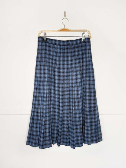 vintage aquascutum woven plaid pleated midi skirt - good market thrift store