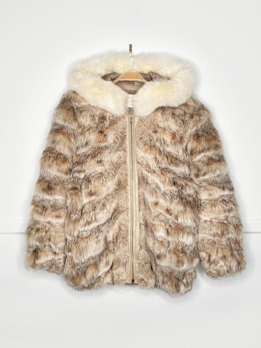 vintage arctic fox fur hooded zip bomber jacket | javurek - good market thrift store