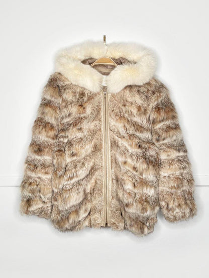 vintage arctic fox fur hooded zip bomber jacket | javurek - good market thrift store