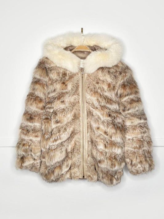 vintage arctic fox fur hooded zip bomber jacket | javurek - good market thrift store