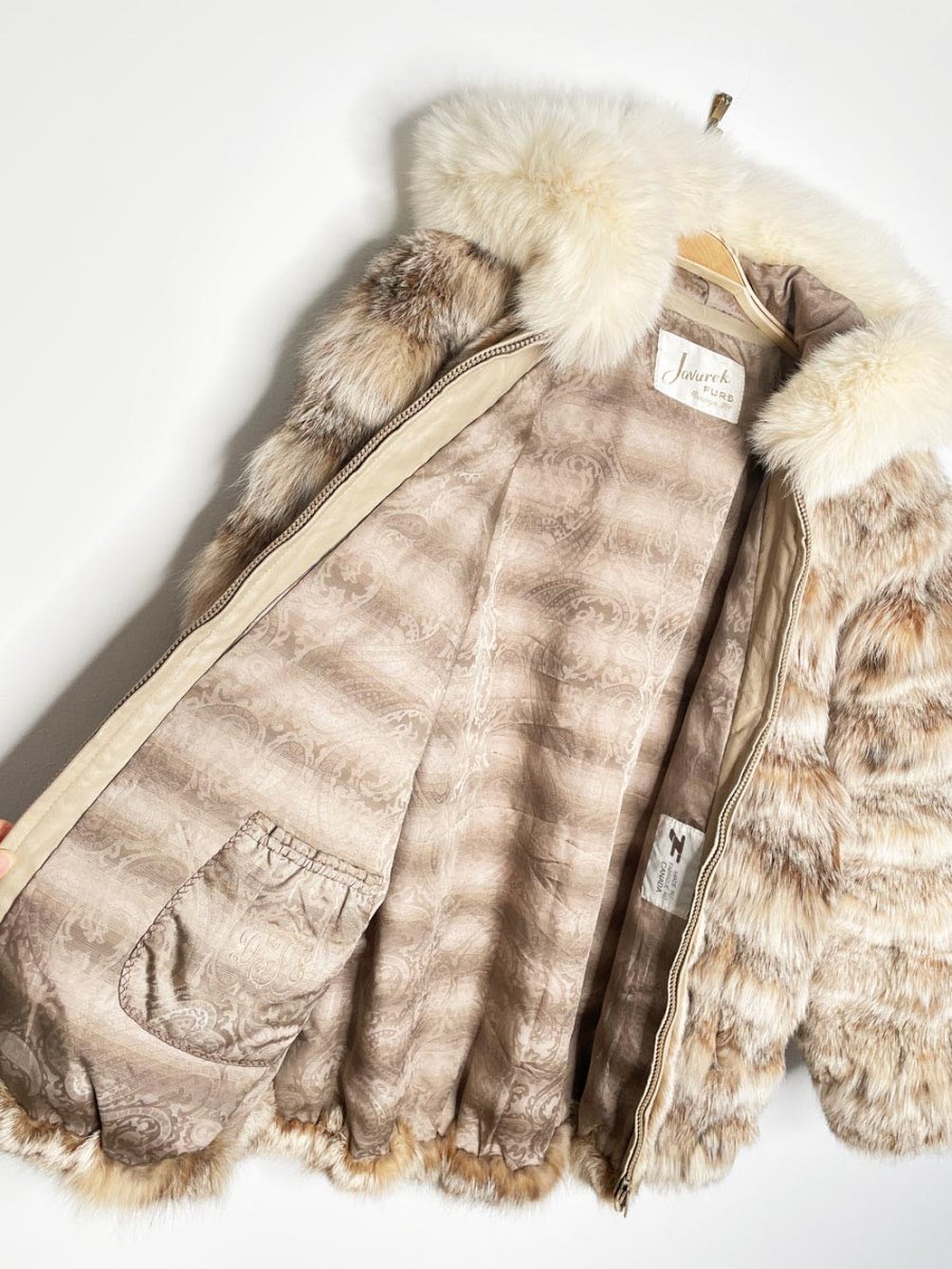 vintage arctic fox fur hooded zip bomber jacket | javurek - good market thrift store