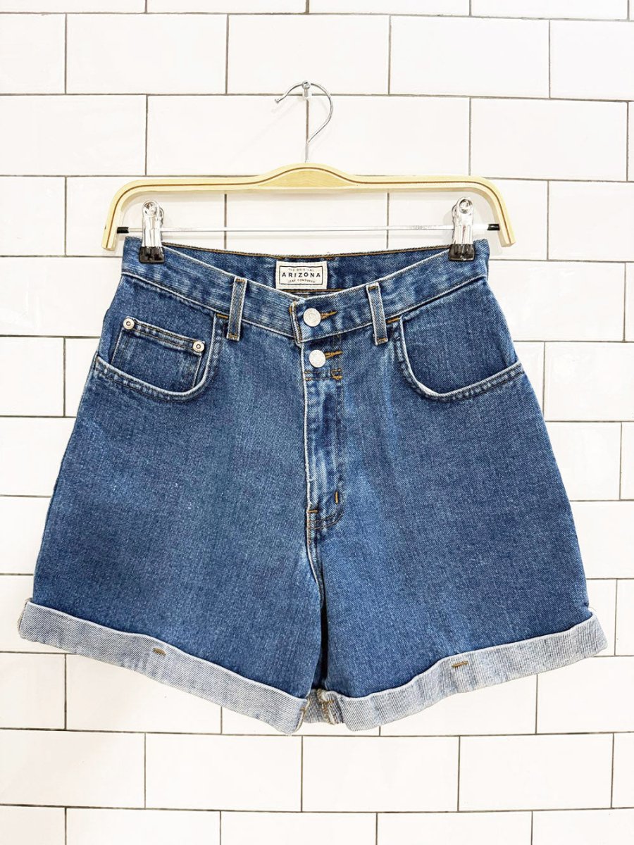vintage arizona two - button high rise cuffed denim shorts - good market thrift store