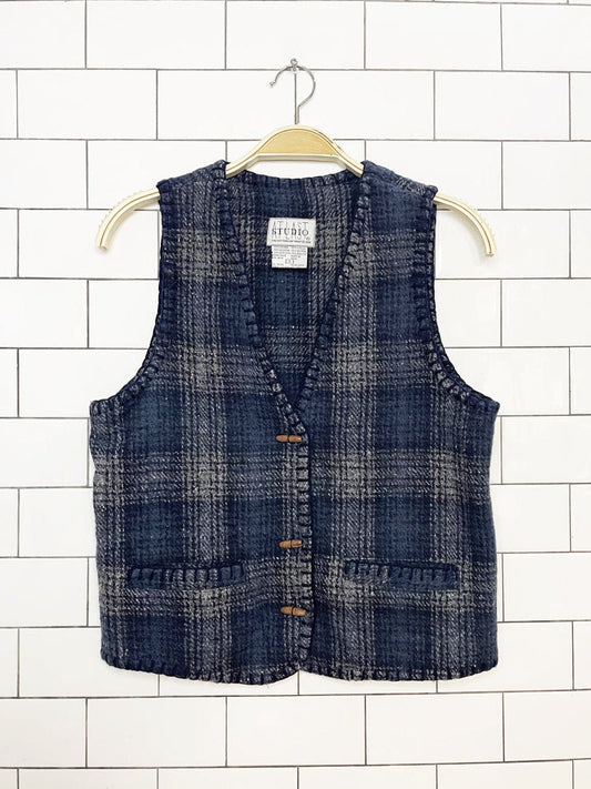 vintage at last studio wool-blend plaid vest | made in india - good market thrift store