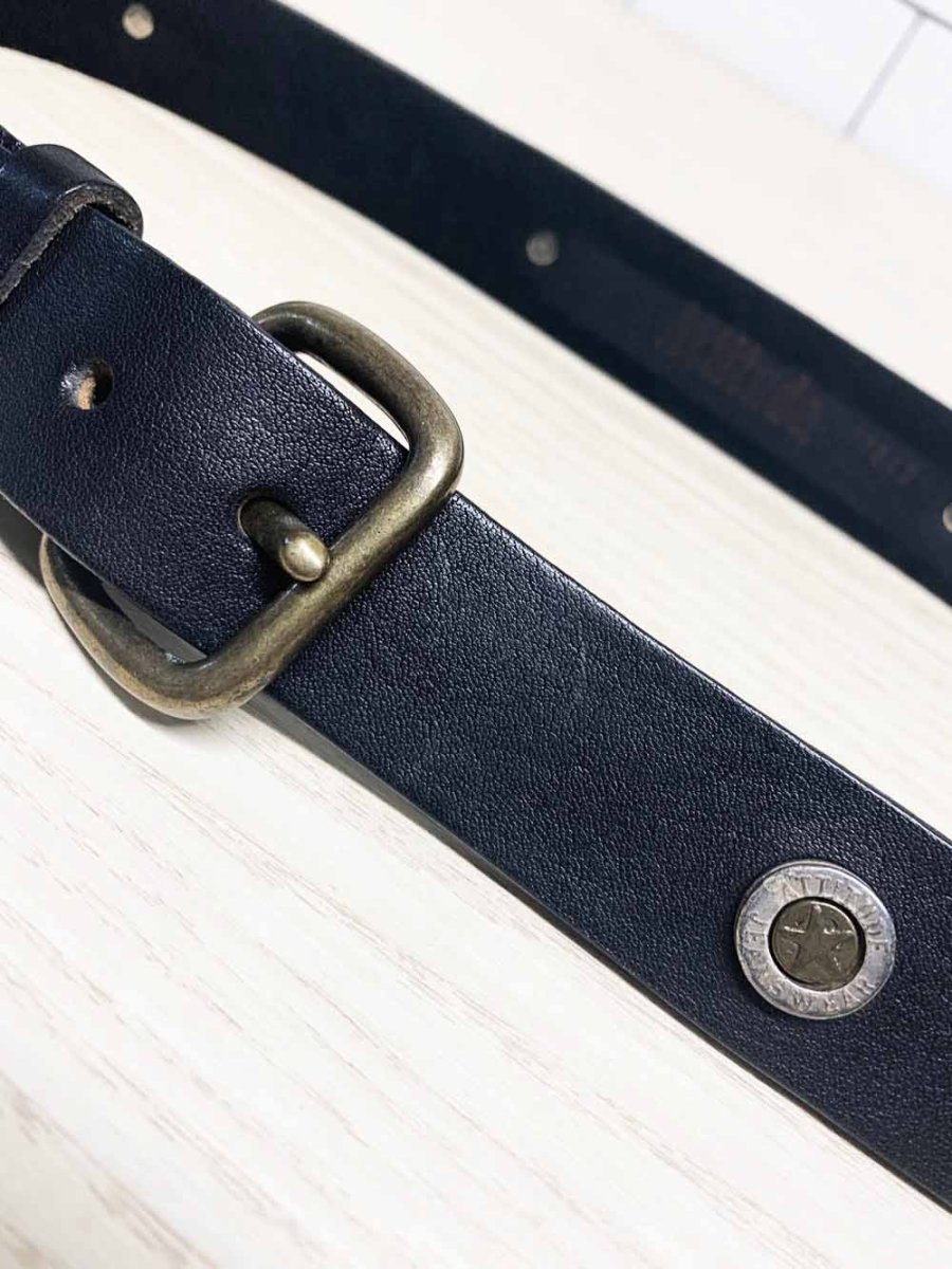 vintage attitude jeans wear leather star studded belt + brass buckle | made in canada - good market thrift store