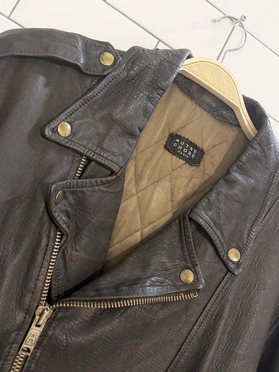 vintage autre chose paris lamb leather belted biker jacket - good market thrift store