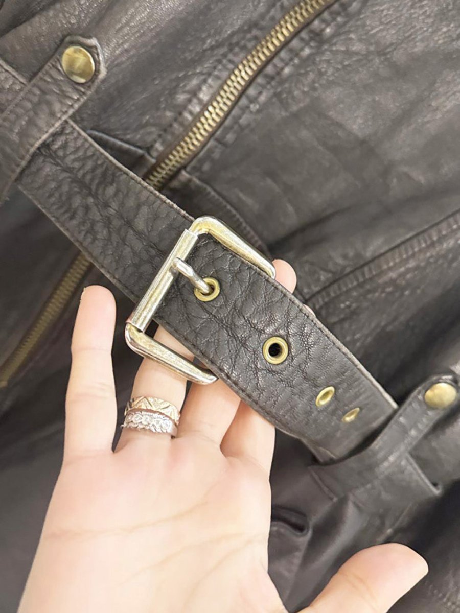 vintage autre chose paris lamb leather belted biker jacket - good market thrift store