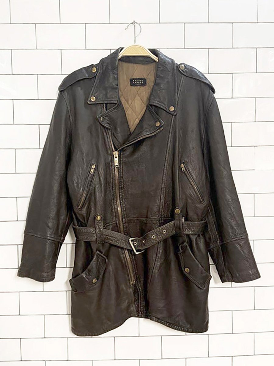 vintage autre chose paris lamb leather belted biker jacket - good market thrift store