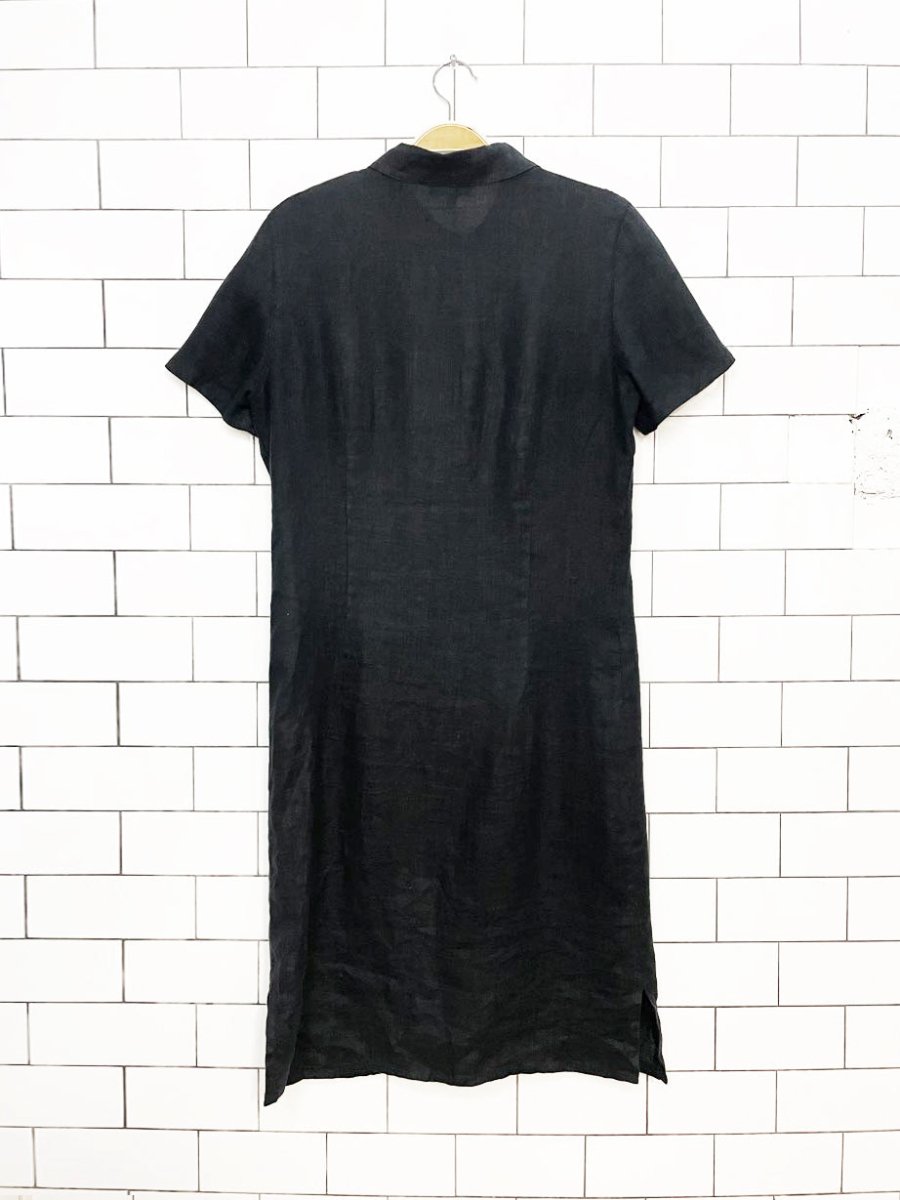 vintage autre nom linen full button fitted midi shirt dress - good market thrift store