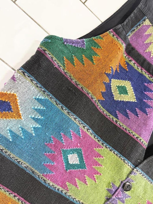vintage aztec woven full button vest - good market thrift store