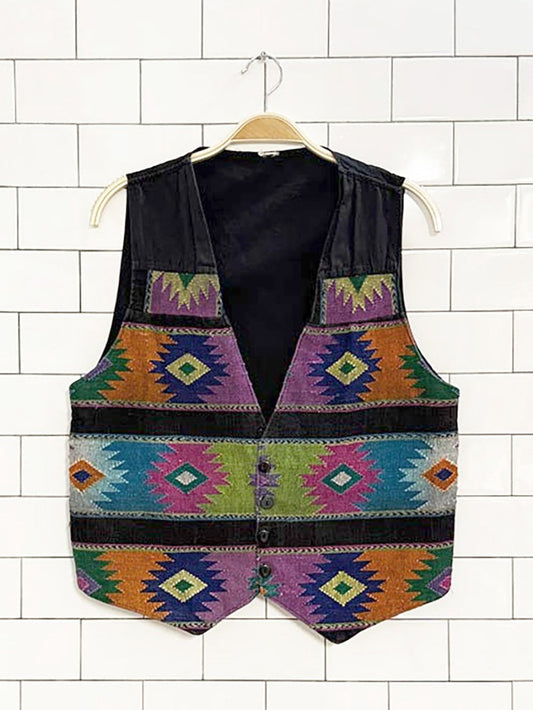 vintage aztec woven full button vest - good market thrift store
