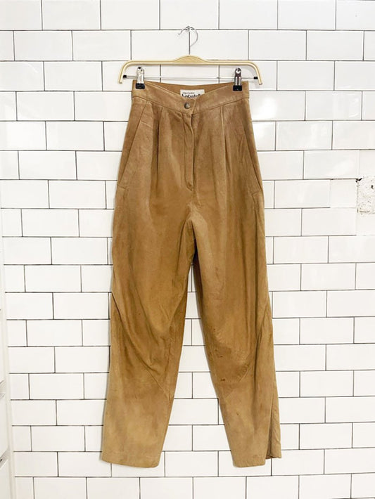vintage bagatelle lamb suede high waist pleated trousers | union made in Canada - good market thrift store