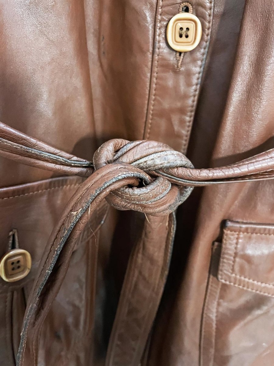 vintage bagatelle utility belted leather trench coat | magaret godfrew - good market thrift store