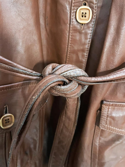 vintage bagatelle utility belted leather trench coat | magaret godfrew - good market thrift store