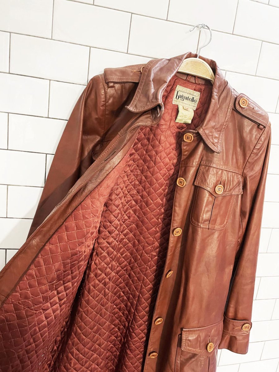 vintage bagatelle utility belted leather trench coat | magaret godfrew - good market thrift store