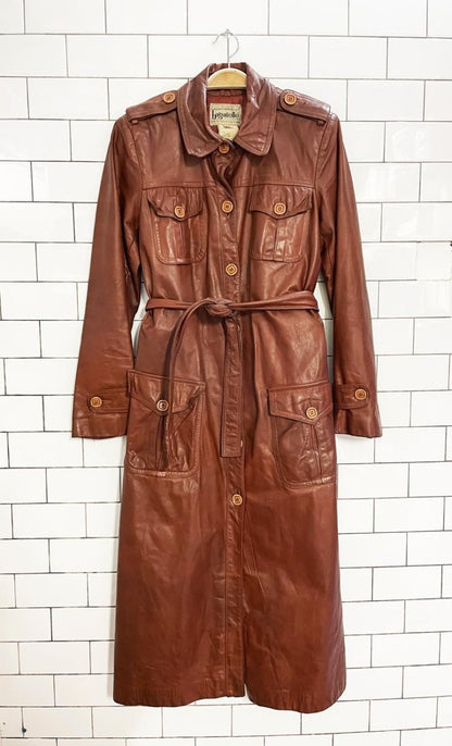 vintage bagatelle utility belted leather trench coat | magaret godfrew - good market thrift store