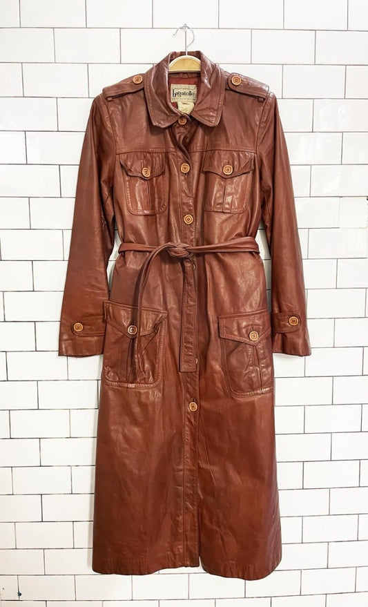 vintage bagatelle utility belted leather trench coat | magaret godfrew - good market thrift store