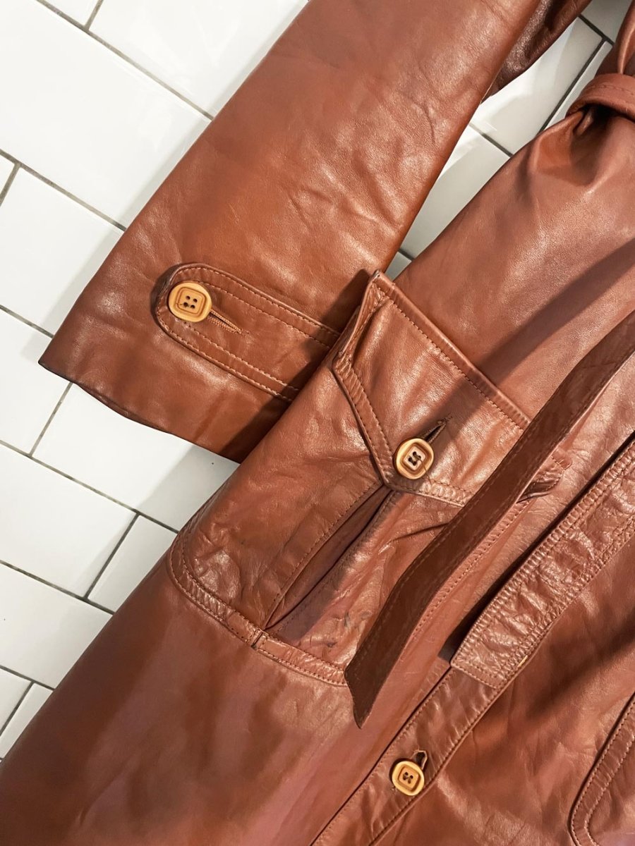 vintage bagatelle utility belted leather trench coat | magaret godfrew - good market thrift store