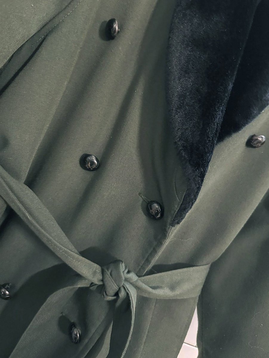 vintage balimel faux fur collar double breasted belted trench coat - good market thrift store