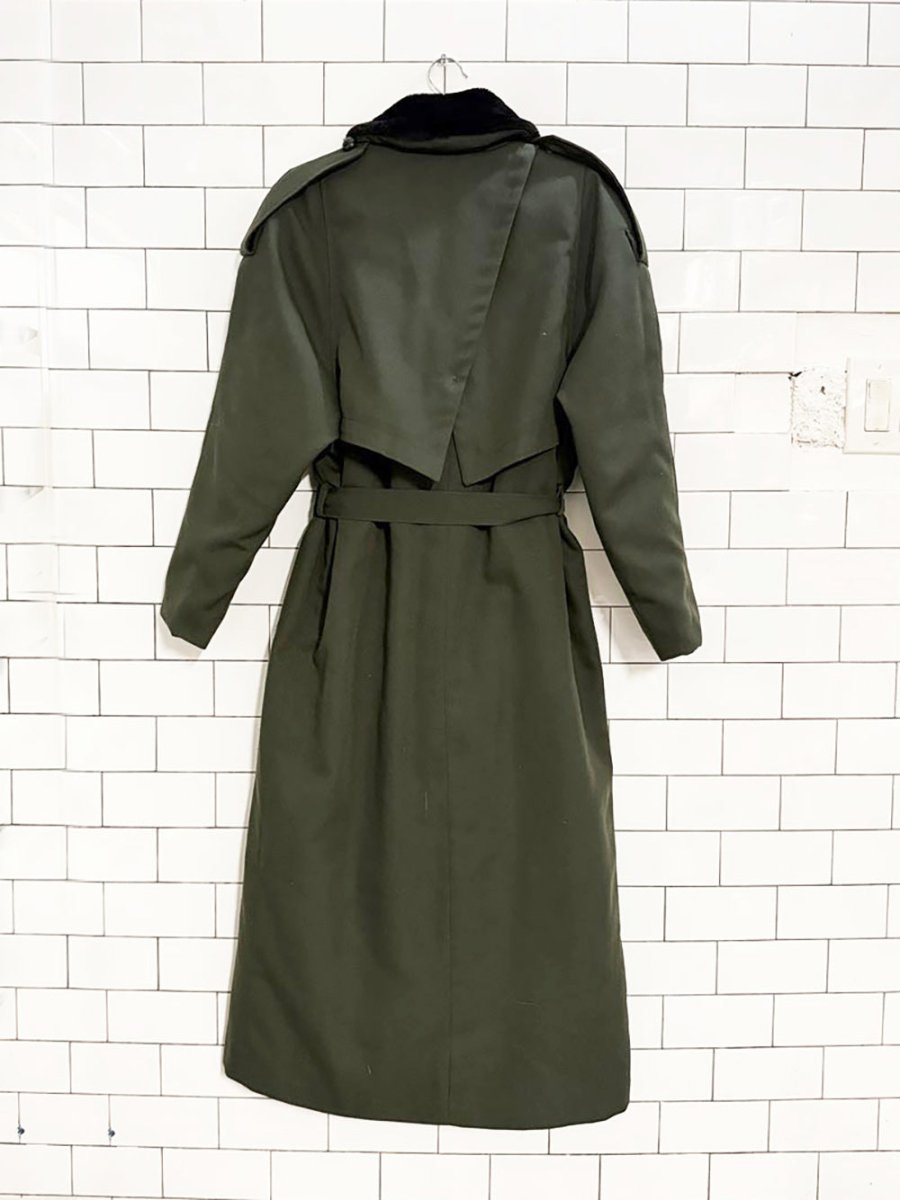 vintage balimel faux fur collar double breasted belted trench coat - good market thrift store
