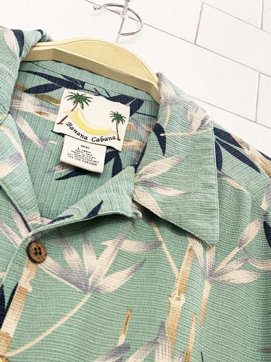 vintage banana cabana 100% silk tropical full button resort shirt - good market thrift store