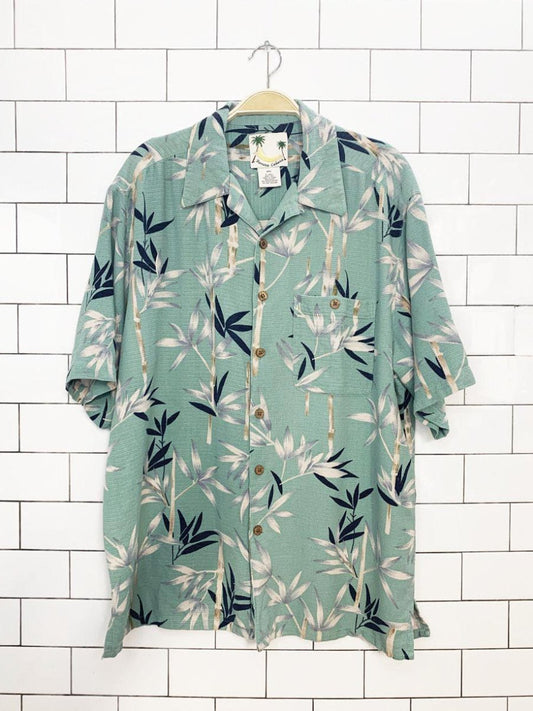 vintage banana cabana 100% silk tropical full button resort shirt - good market thrift store