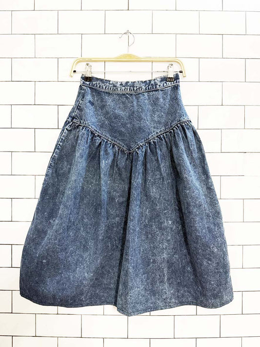vintage basque waist pleated denim midi skirt | made in Canada - good market thrift store