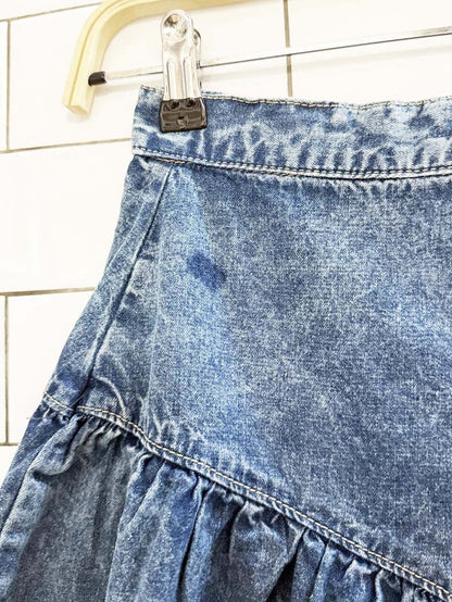 vintage basque waist pleated denim midi skirt | made in Canada - good market thrift store