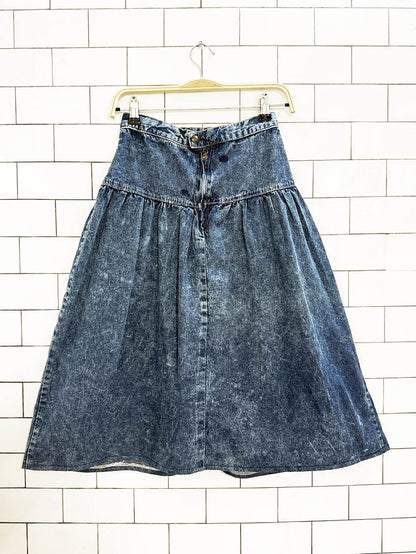 vintage basque waist pleated denim midi skirt | made in Canada - good market thrift store