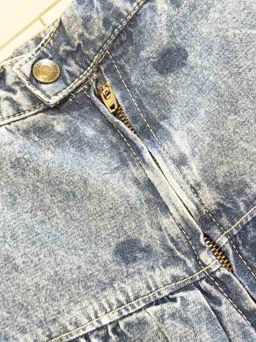 vintage basque waist pleated denim midi skirt | made in Canada - good market thrift store