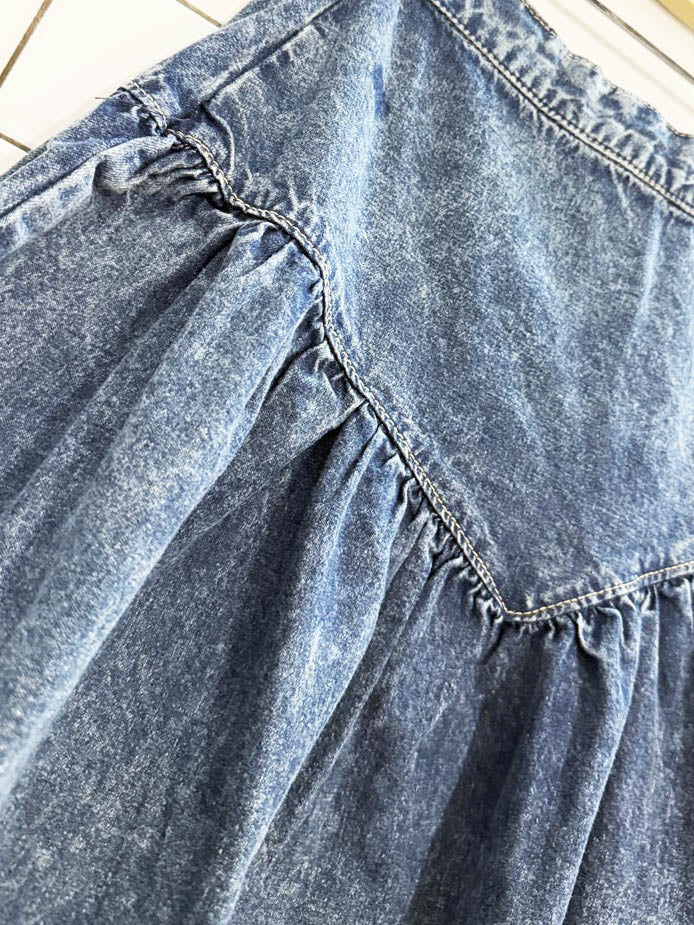 vintage basque waist pleated denim midi skirt | made in Canada - good market thrift store