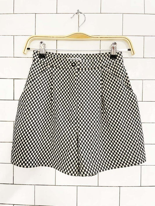 vintage bauduret paris stretch check pleated trouser shorts - good market thrift store