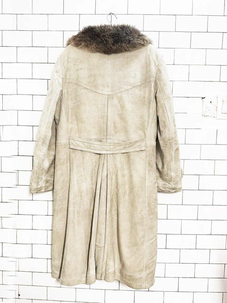 vintage beaver fur lined soft suede double breasted coat - good market thrift store