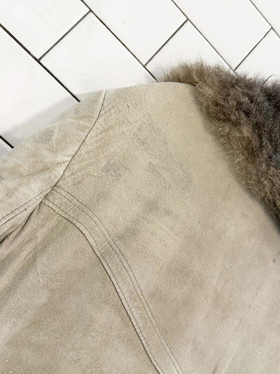 vintage beaver fur lined soft suede double breasted coat - good market thrift store