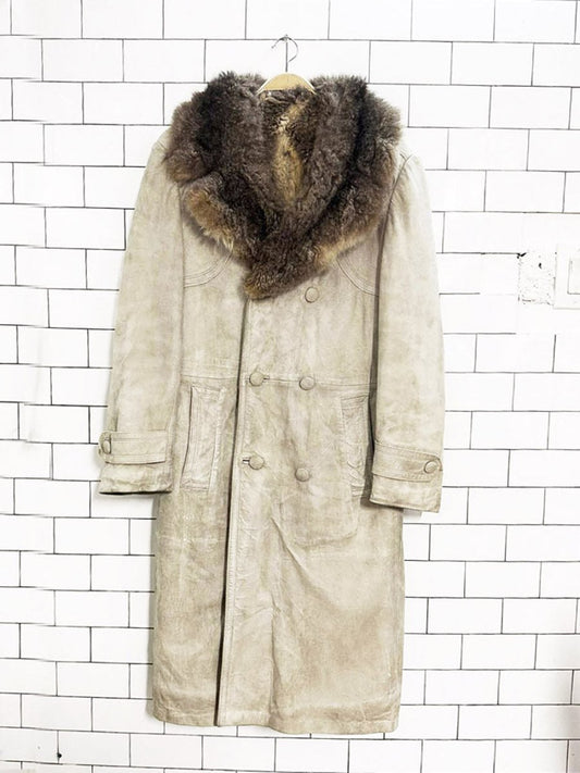 vintage beaver fur lined soft suede double breasted coat - good market thrift store